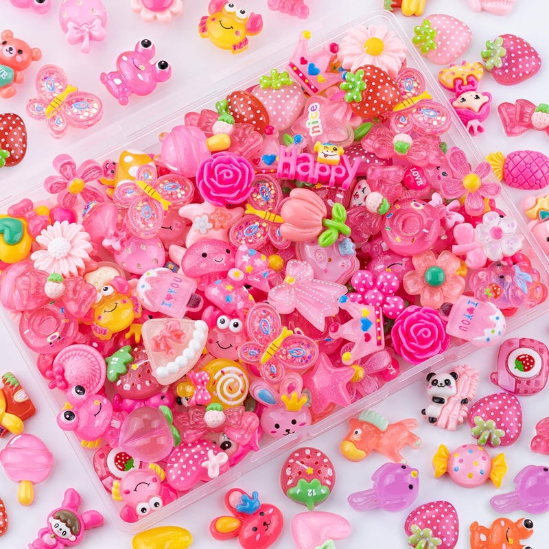 Glitzest 100PCS TINKRSTUFF Pink Slime Charms Jelly Cute Flatback Resin Charms for Slime, Random Kawaii Decoden Charm for Embellishments Phone Junk Case Charms Bulk, Hairpins Scrapbooking Crafting & DIY Decor - Image 1